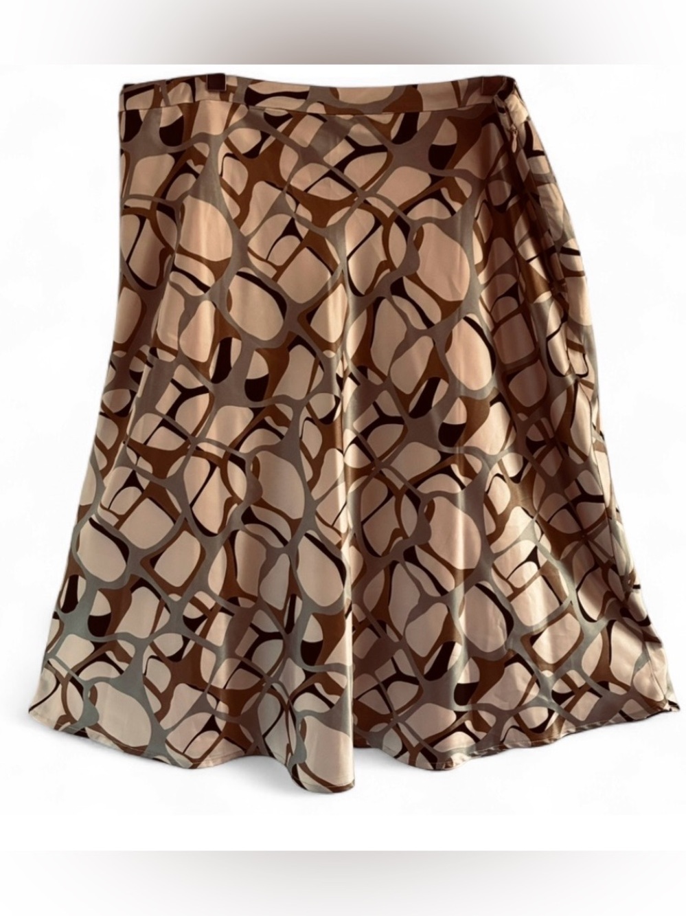 Danier A-Line Satin Skirt Abstract Geometric Print Pink Grey Black Beige US16